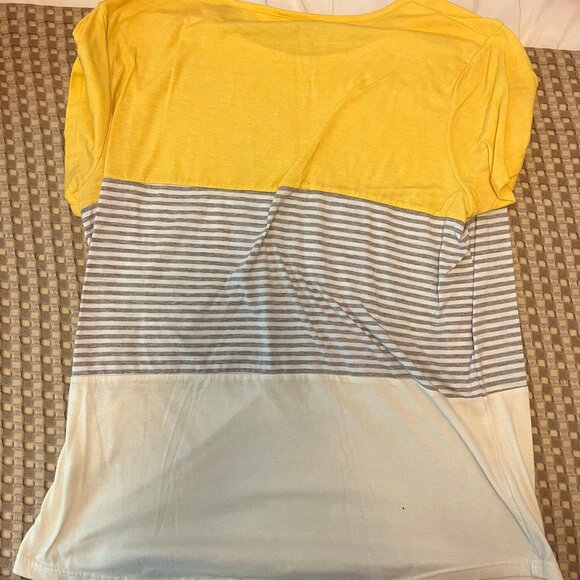 Yellow, Gray and White Striped T-Shirt Top - Picture 4 of 4